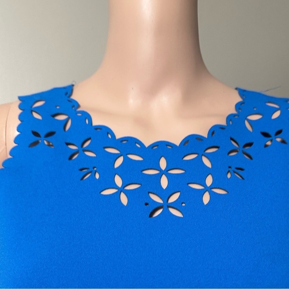 J.Crew Dress 2 Royal Blue Sleeveless Scallop Eyelet Shift Sleeveless Summer - Picture 2 of 10